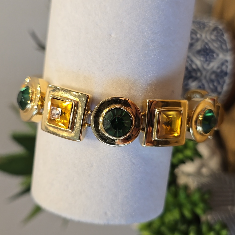 Sandi Miller Burrows Designs - Gold Bracelet, Green and Citrine-Coloured Stones